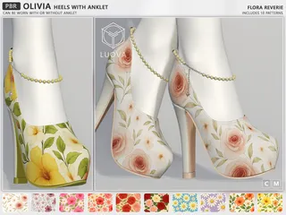 Olivia Heels w/Anklet Flora, Second Life mesh shoes