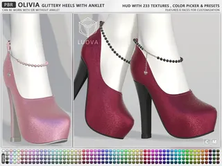 Olivia Heels w/Anklet Glittery, Second Life mesh shoes