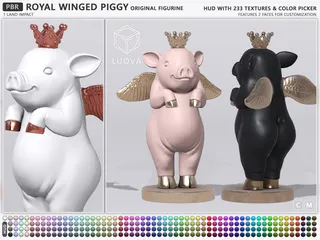 Royal Winged Piggy Figurine, Second Life home decor