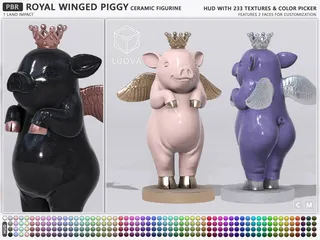 Royal Winged Piggy Figurine Ceramic, Second Life home decor
