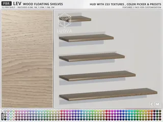 Lev Floating Shelves Wood, Second Life home decor